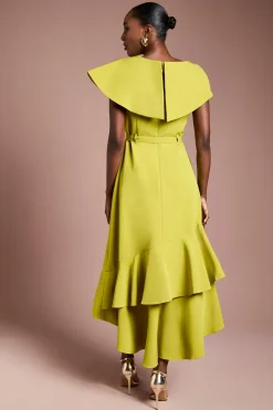 Robe Midi Ceinturée en Crêpe Cascade
