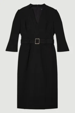 Robe Midi Ceinturée en Crêpe Structuré Grande Taille Forever