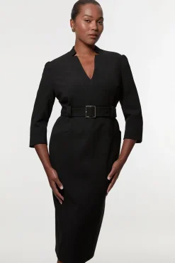 Robe Midi Ceinturée en Crêpe Structuré Grande Taille Forever