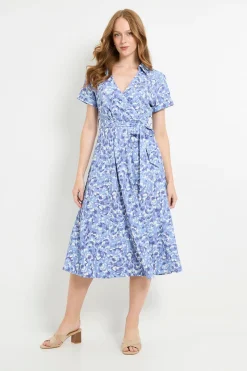 Robe Midi Ceinturée En Jersey À Imprimé Abstrait Avec Manches Retroussées