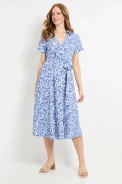 Robe Midi Ceinturée En Jersey À Imprimé Abstrait Avec Manches Retroussées