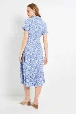 Robe Midi Ceinturée En Jersey À Imprimé Abstrait Avec Manches Retroussées