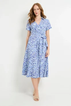 Robe Midi Ceinturée En Jersey À Imprimé Abstrait Avec Manches Retroussées