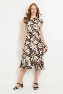 Robe Midi Ceinturée En Jersey Tropical