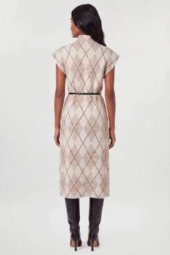 Robe Midi Ceinturée En Maille Cosy Mélangée De Laine À Motif Losanges Cloutés