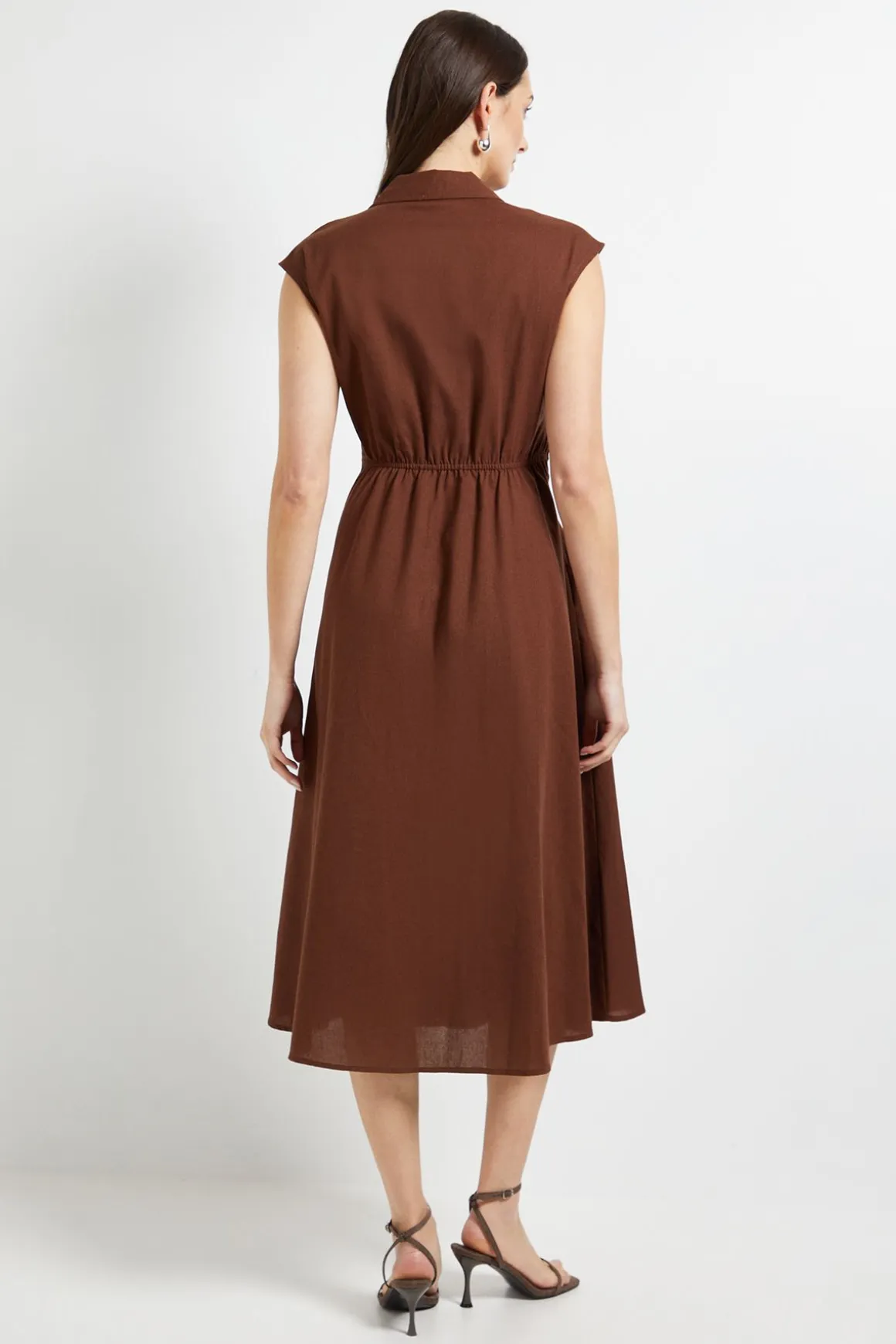 Robe Midi Ceinturée en Mélange de Lin