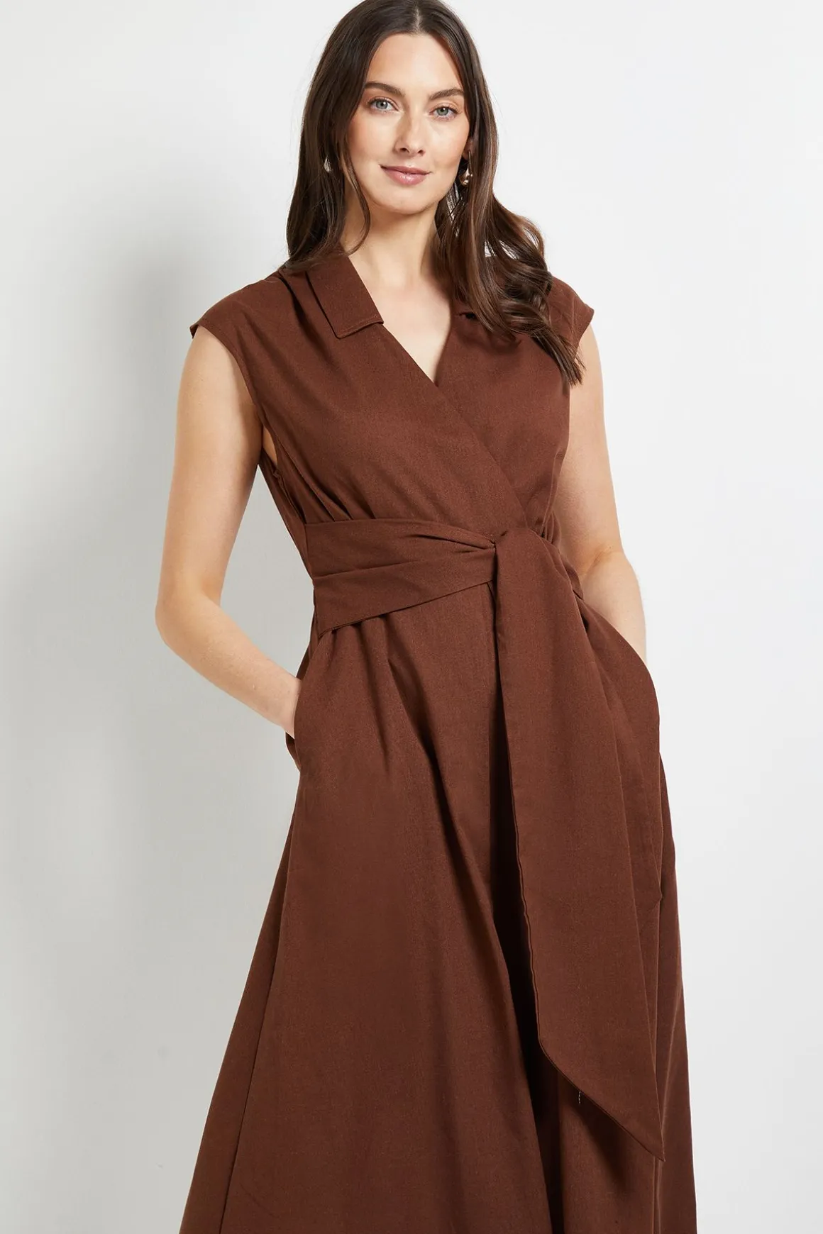 Robe Midi Ceinturée en Mélange de Lin