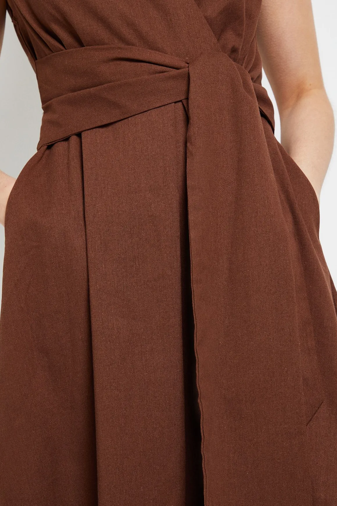 Robe Midi Ceinturée en Mélange de Lin
