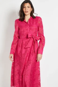 Robe midi ceinturée en organza fleuri