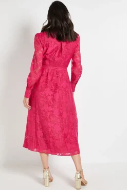 Robe midi ceinturée en organza fleuri