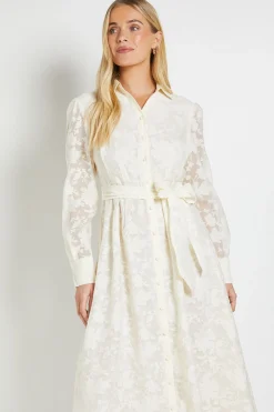 Robe Midi Ceinturée en Organza Fleuri Petite Taille