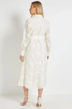 Robe Midi Ceinturée en Organza Fleuri Petite Taille