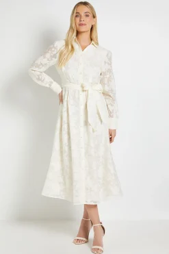 Robe Midi Ceinturée en Organza Fleuri Petite Taille