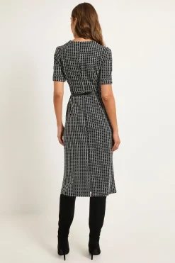 Robe Midi Ceinturée En Ponte À Carreaux