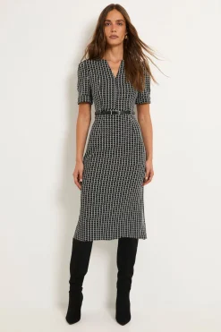 Robe Midi Ceinturée En Ponte À Carreaux