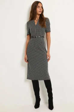 Robe Midi Ceinturée En Ponte À Carreaux