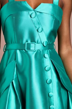 Robe Midi Ceinturée en Sergé Volumineuse