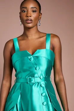 Robe Midi Ceinturée en Sergé Volumineuse