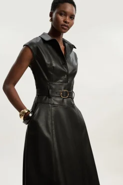 Robe Midi Ceinturée en synthétique