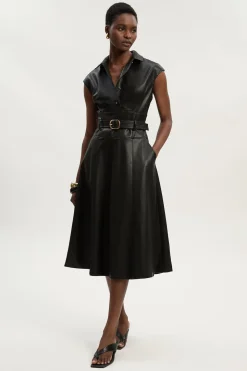 Robe Midi Ceinturée en synthétique