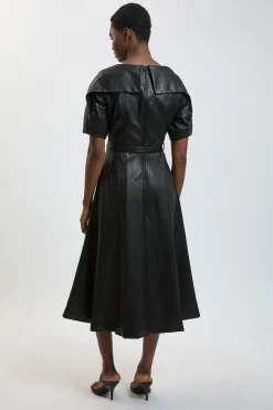 Robe Midi Ceinturée En Synthétiquecuir