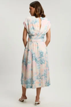 KarenMillen Robe Midi Ceinturée À Imprimé Paysage Et Surpiqûres Contrastées<Femme Robes|Robes Mi-Longues