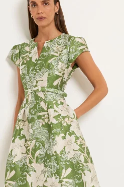Robe Midi Ceinturée À Manches Courtes En Jacquard