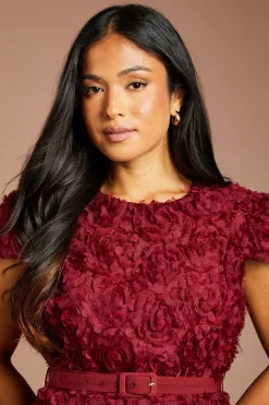 Coast Robe Midi Ceinturée À Manches Courtes Avec Fleurs 3D - Collection Petite<Femme Robes|Robes Mi-Longues