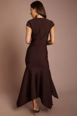 Robe Midi Ceinturée À Manches Courtes En Bandage Avec Ourlet Mouchoir