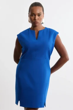 KarenMillen Robe midi ceinturée plus size structurée en crépe tailleur à jupe évasée<Femme Tailleurs|Robes Mi-Longues