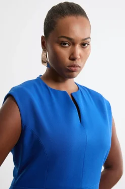 KarenMillen Robe midi ceinturée plus size structurée en crépe tailleur à jupe évasée<Femme Tailleurs|Robes Mi-Longues