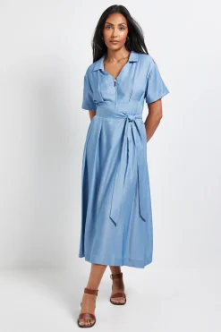 Robe Midi Ceinturée à Zip Effet Denim Petite Taille