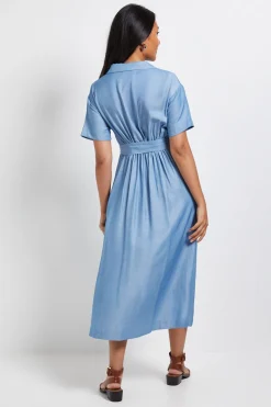 Robe Midi Ceinturée à Zip Effet Denim Petite Taille