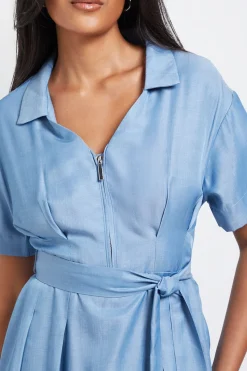 Robe Midi Ceinturée à Zip Effet Denim Petite Taille