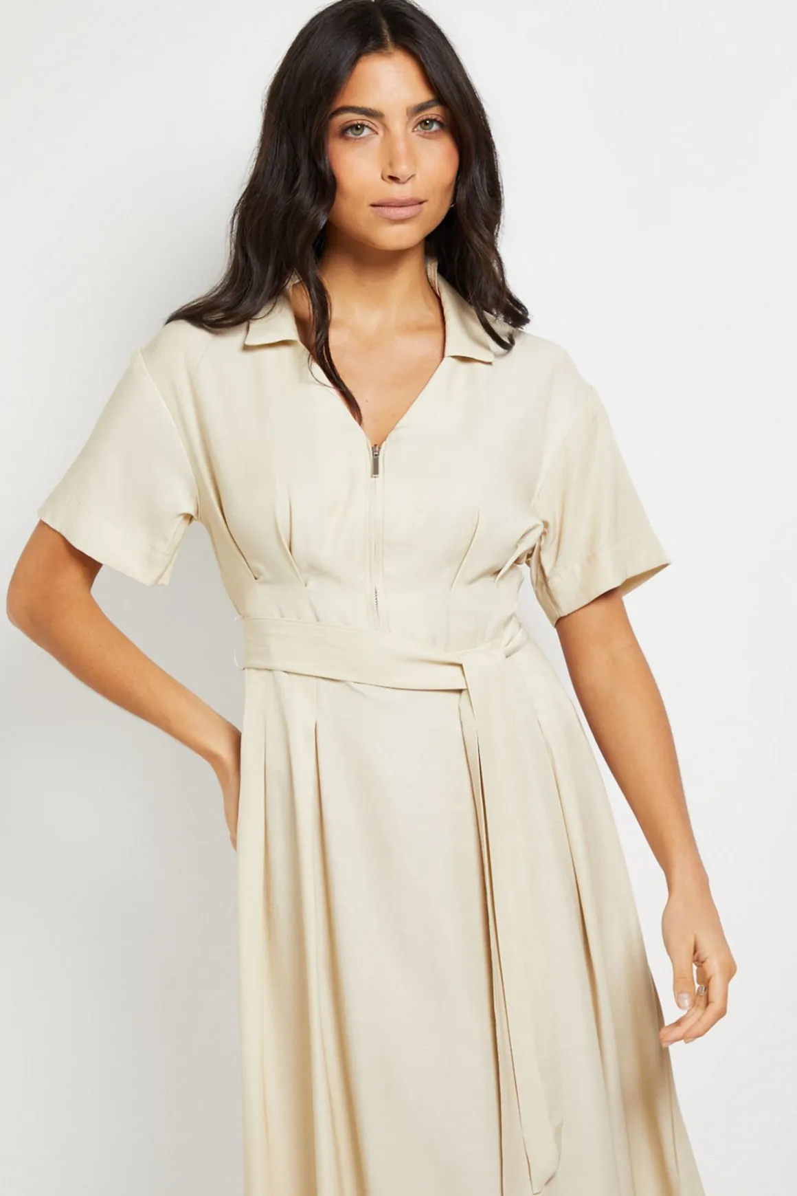 Robe Midi Ceinturée à Zip Style Denim