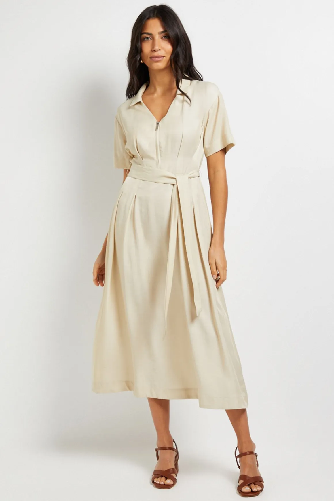 Robe Midi Ceinturée à Zip Style Denim