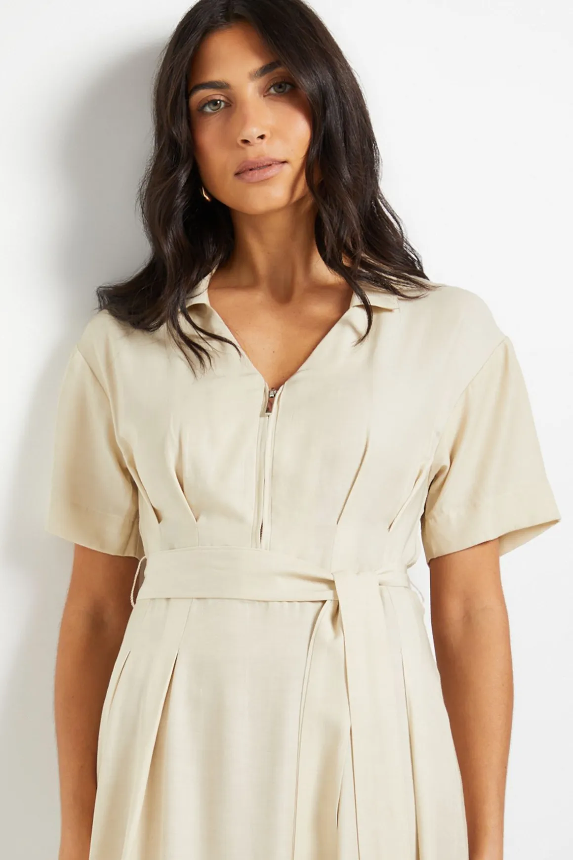 Robe Midi Ceinturée à Zip Style Denim