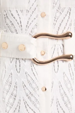 KarenMillen Robe Midi Chemise En Coton Tissé Ajouré Petite<Femme Robes Mi-Longues|Robes À Manches Longues
