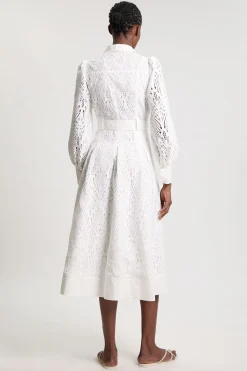 KarenMillen Robe Midi Chemise En Coton Tissé Ajouré Petite<Femme Robes Mi-Longues|Robes À Manches Longues