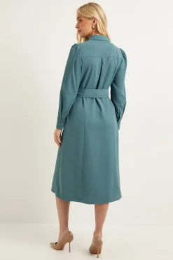 Robe Midi Chemise en Crêpe à Zip Frontal Petite Taille