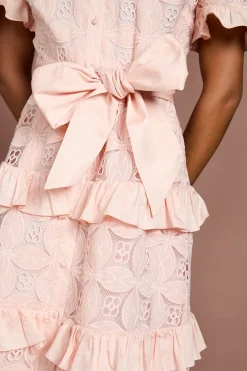 Robe Midi Chemise en Dentelle à Volants Étagés