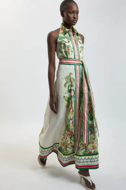 Robe Midi Chemise En Satin De Coton À Imprimé Floral