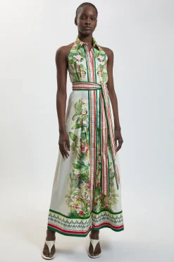 Robe Midi Chemise En Satin De Coton À Imprimé Floral