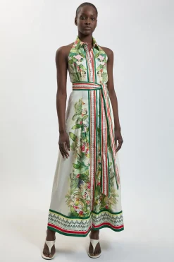 KarenMillen Robe Midi Chemise À Imprimé Floral En Coton Satiné Petite<Femme Robes Chemise|Toutes Les Robes