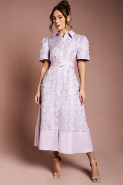 Coast Robe Midi Chemisier Jacquard à Manches Courtes<Femme Robes Chemise|Toutes Les Robes