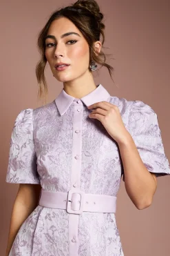 Coast Robe Midi Chemisier Jacquard à Manches Courtes<Femme Robes Chemise|Toutes Les Robes