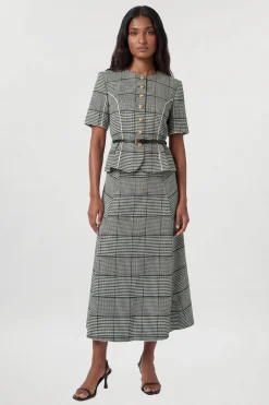 Robe Midi Cintrée À Carreaux Avec Basque Et Ceinture Petite