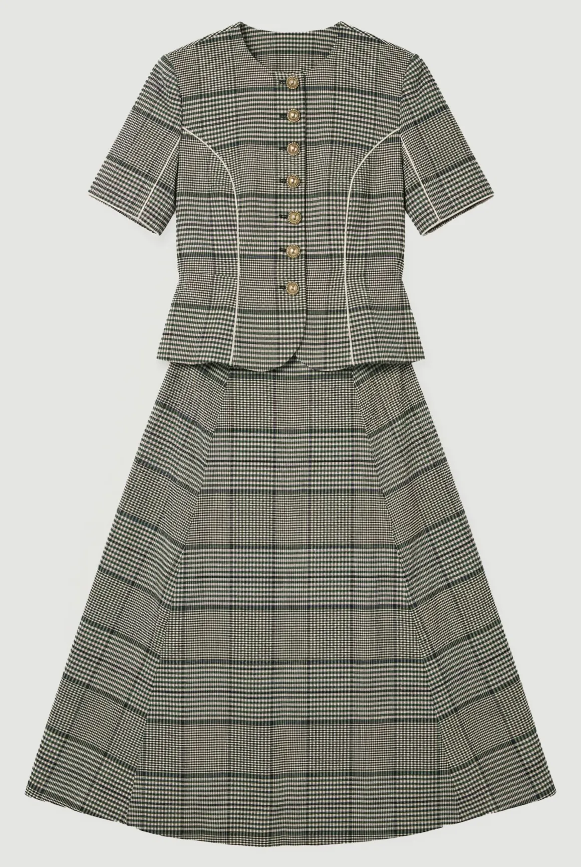 Robe Midi Cintrée À Carreaux Avec Basque Et Ceinture Petite