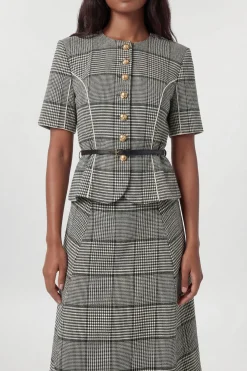 Robe Midi Cintrée À Carreaux Avec Basque Et Ceinture Petite
