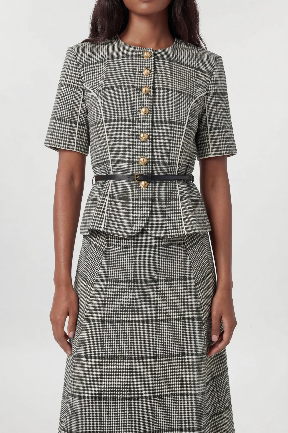 Robe Midi Cintrée À Carreaux Avec Basque Et Ceinture Petite